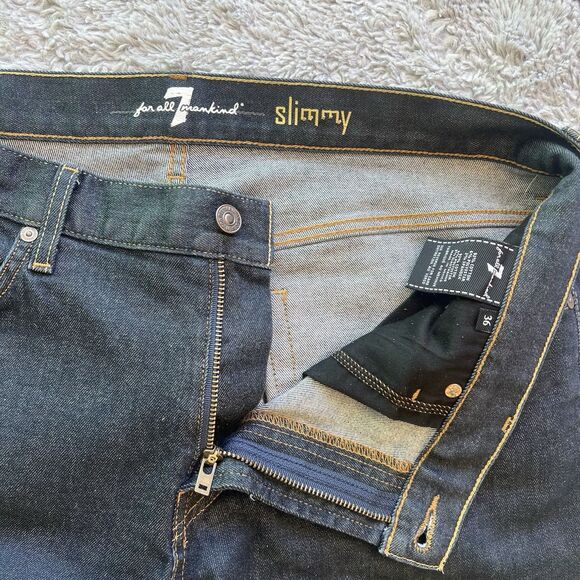 7 For All Mankind Men’s Slimmy Selvedge Denim Jeans Indigo Dark Blue 36X33 - Picture 5 of 9